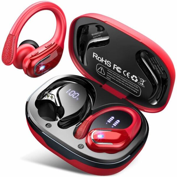 Écouteurs sans fil Ture d'origine, crochet d'oreille, écouteurs de sport, Stéréo Hi-Fi, casque étanche avec micro, téléphone de sauna TWS couleur rouge