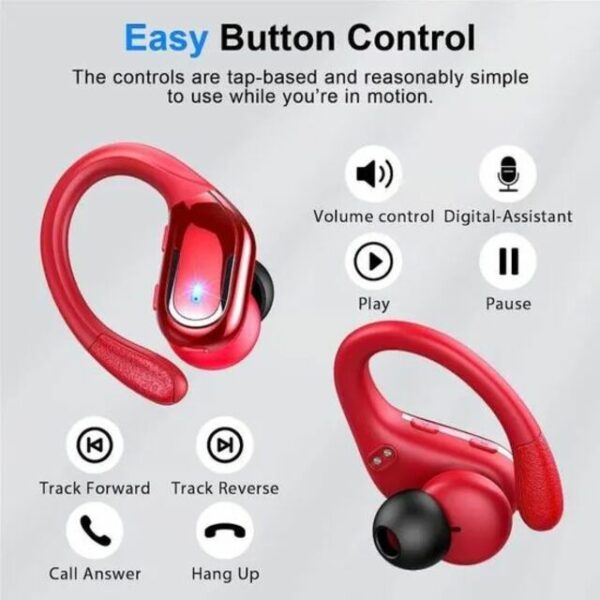 Écouteurs sans fil Ture d'origine, crochet d'oreille, écouteurs de sport, Stéréo Hi-Fi, casque étanche avec micro, téléphone de sauna TWS couleur rouge – Image 3