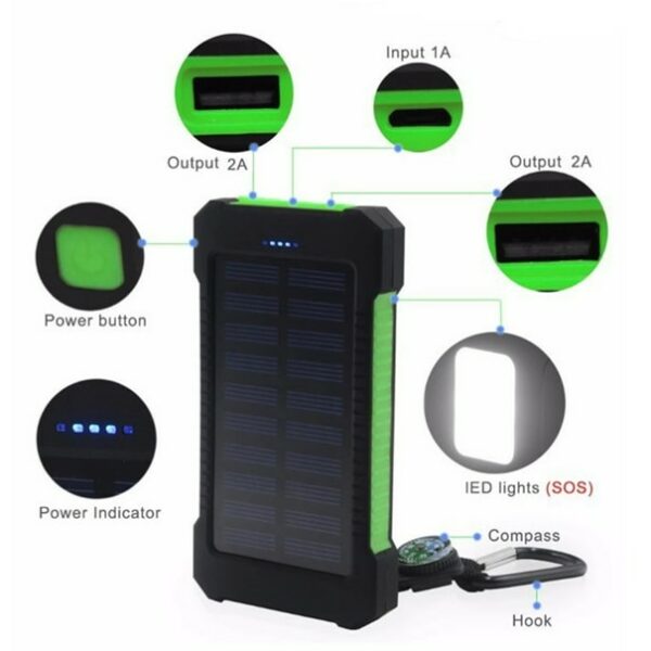 Chargeur solaire portable étanche 50 000 mAh, chargeur externe avec ports USB et lumière LED – Image 4
